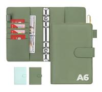 A6 Binder, Refillable 6 Ring Binder Cover, Inner Paper Not Included, Green | Money Saving Wallet with Magnetic Buckle Closure, Budget Binder for Office, School, Travel