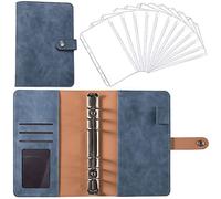 A6 Budget Binder, Refillable 6 Round Ring Binder Cover, Ring Binder Set, PU Leather Savings Binder, with 12 Transparent Zipper Bags, for Travel Writing and Diary (Denim Blue)