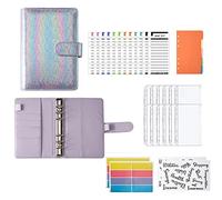 A6 Budget Binder, Ring Binder Set, PU Leather Savings Binder, with 12 Expense Budget Sheets 2 Types of Sticker, for Travel Writing and Diary (Laser Purple)