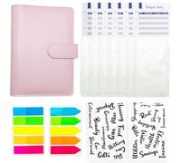 A6 Budget Binder Set - 28pcs Leather Ring Binder Notebook with Clear Cash Envelopes, Budget Sheets and Label Stickers, Cash Organizer for Travel and Diary Blue