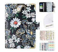 A6 Budget Binder with Zippered Envelopes,Budget Book with Cash Envelopes,Premium PU Leather Money Clip for BudgEting and Saving Money (Black Daisy, A6)