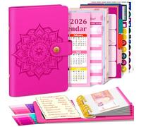 A6 Budget Planner Budget Binder, With 2026 Planner, Household Book A6 Budget Planner Money Envelopes, Financial Planner Buget Saving Folder (Red-With calendar)