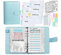 A6 Budget Planner Kit, Money Saving Wallet Binder,Silver 6 Ring Binder,with Cash Envelopes, Budget Refills, Matched Stickers and Label, 7.4x5.71" Harphia, Mint