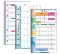 A6 Budget Planner Refill,82 Sheets Colorful Loose Leaf Punched Paper Refills Weekly Monthly Planner Calendar for Binder Cover Budgeting Envelope Wallet Bill Saving