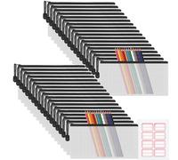 A6 Clear Pencil Case, 36 PCS Mesh Pencil Pouch Zipper File Bags Lock Bag Clear Pencil Case Mesh Document Bag Plastic Wallets Zipper Waterproof Travel Storage Bags for School Home Office Cosmetics