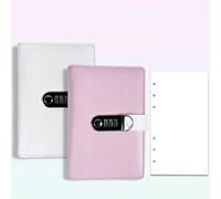A6 Creative Password Journal Notebook with Lock Leather Diary Writing Set Loose-Leaf Book As A Handbook Travel Stamp Collection Book Diary(White2+Pink2)