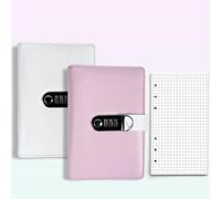 A6 Creative Password Journal Notebook with Lock Leather Diary Writing Set Loose-Leaf Book As A Handbook Travel Stamp Collection Book Diary(White1+Pink1)