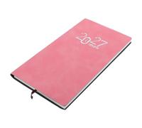 A6 Daily Planner Diary Pink PU Leather Pocket Calendar Book | Time Blocking Layout, Appointment Overview, Smooth Paper Pages, Portable Format, Minimalist Modern Design for Organised