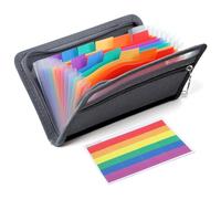 A6 Expanding File Folder 13 Pockets Accordion File Organizer with Safe Zipper and Front Pencil Pouch Portable Receipt Bill Tax Coupon Organizer School Office Supplies, Gray