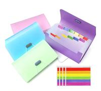 A6 Expanding File Organisers, 4 Pcs Flashcard Organiser, Folder Organiser, Day Folder with 13 Pockets, 4-Colour Document Organiser for Receipts, Cards, Bills & Travel Documents