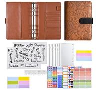 A6 Floral Embossed Refillable Journal, 6 Ring Binder Planner with Budget Stickers, PU Leather Personal Organizer, Financial Planning Notebook Set, Daily Planner with Integrated Card Slots
