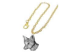 A6 Fox Head Pendant Necklace, Fine English Pewter on Gold Finish Plated Chain, 18"