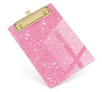 A6 Glitter Acrylic Clipboard Pink, 6x4 Inch Small Cute Sparkly Clip Board with Gold Clip, Portable Thick Writing Pad for Women Girls Teachers School Office