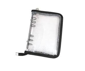 A6 Glitter Binder Cover, 6 Ring Transparent Soft PVC Notebook Shell with Flower Zipper Pull, Refillable Budget Planner, Photocard Album, Travel Organiser, Home & School Writing Supply