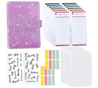 A6 Handbook with Zipper Bag Macaron Notebook Leather Pu Loose-Leaf Cash Budget Notebook Including +Zipper Bag+Color Budget Paper+English Word Stickers+4colors 8 Grid Stickers Binder