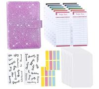 A6 Handbook with Zipper Bag Macaron Notebook Leather Pu Loose-Leaf Cash Budget Notebook Including +Zipper Bag+Color Budget Paper+English Word Stickers+4colors 8 Grid Stickers Binder