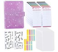 A6 Handbook with Zipper Bag Macaron Notebook PU Loose-Leaf Cash Budget Notebook Include Color Budget Paper English Word Stickers 4 Colors 8 Grid Stickers Gardening