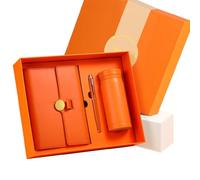 A6 Hardcover Notebook Set: Leather Diary Paired With Fountain Pen And Digital Display Thermos Flask, Ideal As A Gift Set For Colleagues And Friends. (Orange)