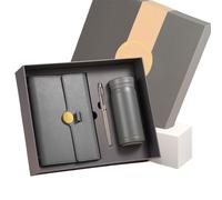 A6 Hardcover Notebook Set: Leather Diary Paired With Fountain Pen And Digital Display Thermos Flask, Ideal As A Gift Set For Colleagues And Friends. (Grey)