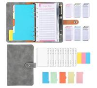 A6 Leather Budget Folder with Budget Sheet, Storage Bag, Divider and Sticky Notes for Financial Planning and Management, Suitable for Travel Work and Organisers, Gifts for Girls and Boys