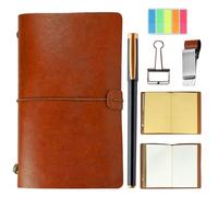 A6 Leather Notebook Journal Set, Travel Journal for Men Women, A6 Travelers Notebook with Blank Paper Kraft Inserts Pen Pen Clip Multi-function Pouch, Vintage Notebook, Gifts for Men Women(Brown)