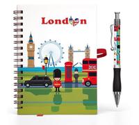 A6 London Notebook and Pen - England Souvenir Notepad - Union Jack British Gift Note book London Skyline Art Note Pad