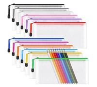 A6 Mesh Pencil Pouch Zipper File Bags,12PCS Clear Pencil Case Plastic Wallets Folders Waterproof Storage Pouch for School Supplies, Bills, Cosmetics, Stationery and Travel Accessories,12 Colours