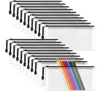 A6 Mesh Pencil Pouch Zipper File Bags, 20PCS Clear Pencil Case Plastic Wallets Folders Waterproof Storage Pouch for School Supplies, Bills, Cosmetics, Stationery and Travel Accessories, Black