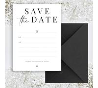 A6 PERSONALISED Black and White Save The Dates with Black C6 Envelopes. Handwrite your own details onto the Invitations. Minimalistic Wedding Stationery Design (70, With Invites & Envelopes)