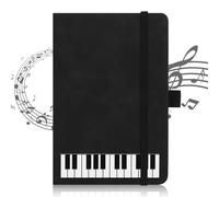 A6 Piano Theme PU Notebook,Portable Music Small Pocket Leather Journal Hardcover Note Books Piano Key Lined Writing Notepad Diary Party Gift for Kid Student School Office Stationery Supplies (Black)