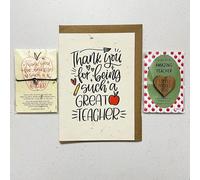 A6 Plantable Wildflower Seed Card with Pocket Hug and Plantable Card Wish Bracelet - Thank you for being such a Great Teacher, School Leavers Gift Bundle, Greeting Card for Teacher