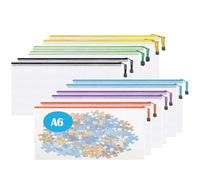 A6 Plastic Zip Wallets - 12PCS Zip Lock Bags Plastic Document Folders Mesh Zipper File Bags Waterproof Travel Storage Pouch for School Office Supplies, Puzzles, Board Games & Craft Projects