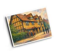 A6 PRINT - Stratford-on- Avon. Shakespeare's House - Vintage Art Style