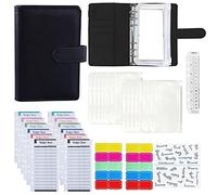 A6 PU Leather Budget Binder Set, Money Organizer with 12 Cash envelopes, Cash passbook Manager, Savings Notebook Binder with Budget Sheets, Saving Money (Black)