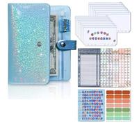 A6 PU Leather Notebook Budget Binder Planner Personal Money Organizer, with 12 Sheets Zipper Envelopes and 4 Stickers(Blue)