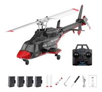 A6 RC Helicopter, 1/52 Scale 2.4G 4CH Single-Rotor RC Helicopter with One-Key Takeoff & Landing for Adults,Red,4 Battery