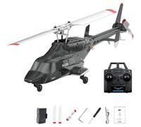 A6 RC Helicopter, 1/52 Scale 2.4G 4CH Single-Rotor RC Helicopter with One-Key Takeoff & Landing for Adults,Black,1 Battery