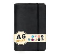 A6 Refillable 6 Ring Faux Leather Budget Binder,Mini Notebook Binder Cover for A6 Filler Paper,Loose Leaf Personal Planner Cover with Magnetic Buckle Closure (Black)