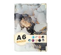 A6 Refillable 6 Ring Faux Leather Budget Binder,Mini Notebook Binder Cover for A6 Filler Paper,Loose Leaf Personal Planner Cover with Magnetic Buckle Closure (Marble White)