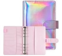 A6 Ring Binder, Cover for A6 Binder with Magnetic Buckle Closure, PU Leather 6 Ring Binder, Budget Binder for Financial Management, Internal Paper Not Included, Laser Pink