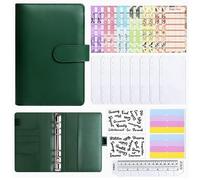 A6 Ring Binder Notebook Set Green - Notebook, Planner, 12 Budget Cards + 8 Zip Pockets, Sticky Notes, 2 English Stickers & Ruler, 18.8 x 12.98 cm, Handy for School, Office & Home