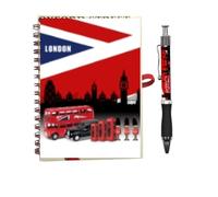 A6 Union Jack Notebook and Matching Pen - England London Souvenir Notepad - British Gift London Skyline Note book
