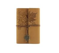 A6 Vintage Leather Journal, Refillable Journal Notepad with Blank Brown Paper and Retro Leaf Pendant, Travel Diary, Gifts for Men Women [Khaki]