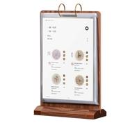 A6 Walnut Wood Sign Holder Vertical Table Card Flip Display 10 Pages-20 Sides,T Double Sided Flyer Display Frame with Base,Table Card for Picture Paper Card Store Menu Retail Show Fair (4x6")