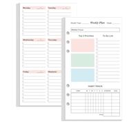 A6 Weekly Planner Refills for Filofax Personal Binders, 53 Sheets/106 Pages Undated Colorful Weekly Planner, 6-Hole Punched, 100 gsm White Paper, Last 1 Year, 3.75" x 6.75"