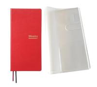 A6 Weekly Planner Undated Weeks Portable Size Organizer Appointment PU Leather Journal Pocket Notebook (Red with cover)