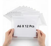 A6 Zip Lock Document Pouches Pack of 12 Clear Waterproof Plastic Wallets, Transparent File Bags with Zipper, Travel Storage Organiser for Receipts, Cash, Stationery & Documents