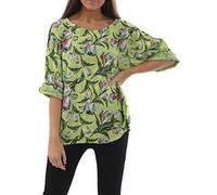 A63 Celebmodelook New Italian Women's Flower Print Ladies Baggy Oversized Floral Top Lime