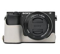 A6400 Case, BMAOLLONGB Handmade PU Carbon Fibre Leather Half Camera Case Bag Cover Bottom Opening Version for Sony Alpha A6400 with Hand Strap (White)