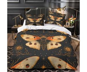 A6S3N9T2 Celestial Moth 3D Duvet Set Teens Bedroom Decor | Single（140x200cm）ultra soft microfiber touch hidden zipper easy change modern room accent student style gift ready
